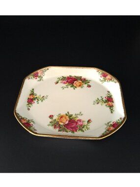 Royal Albert Old Country Roses Rectangular Tray With Gold Trim Floral Pattern